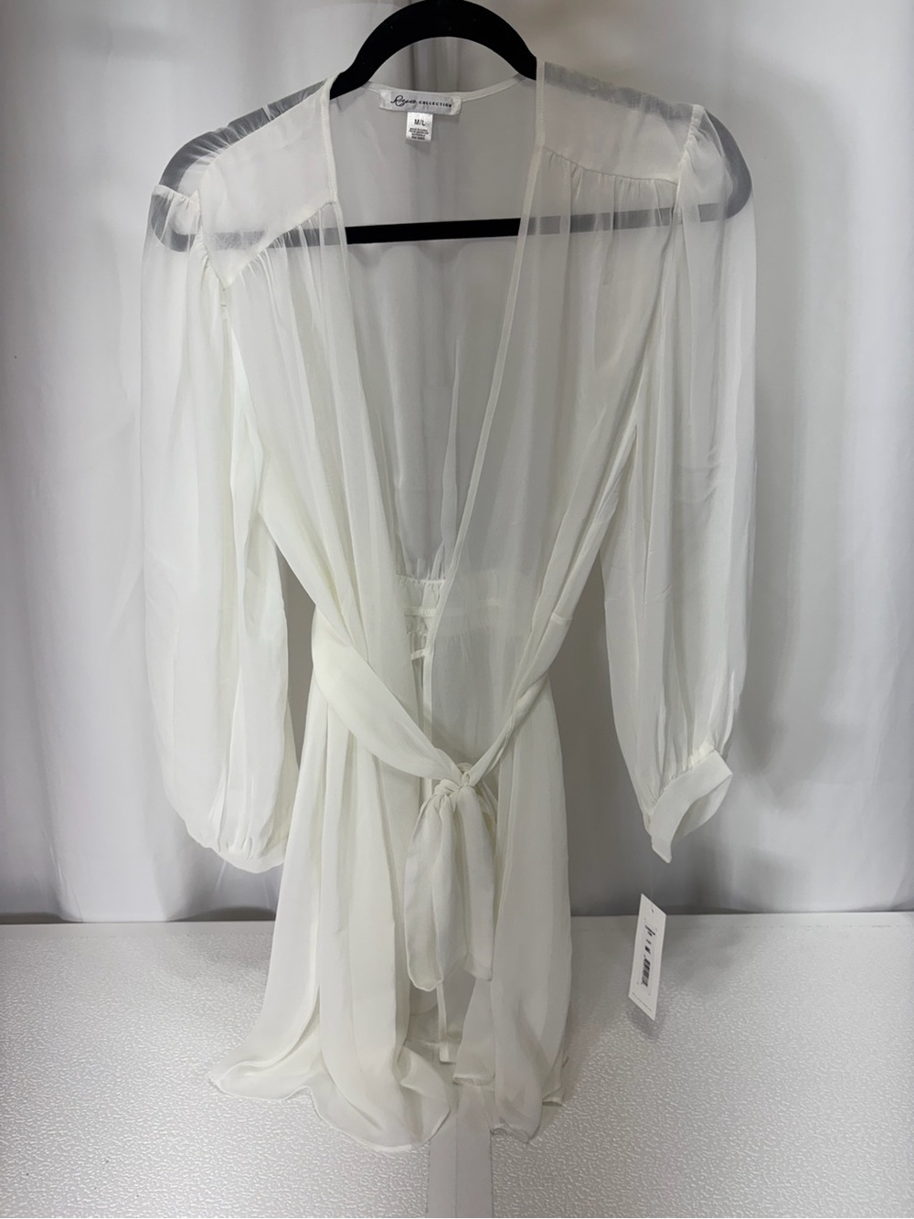 Sheer Ivory Tie-Waist Long Sleeve Romper by Rya collection 3606